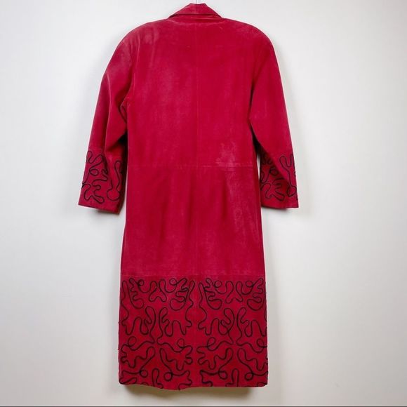 VINTAGE Danier Suede Red Full Length Long Trench Coat - Picture 11 of 16